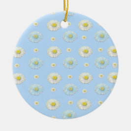 デイジーパターン(淡い青の背景) セラミックオーナメント