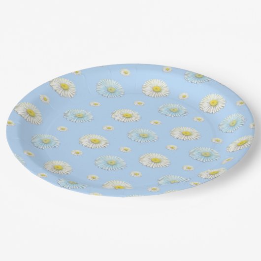 デイジーパターン（淡い青の背景） ペーパープレート (アングル)