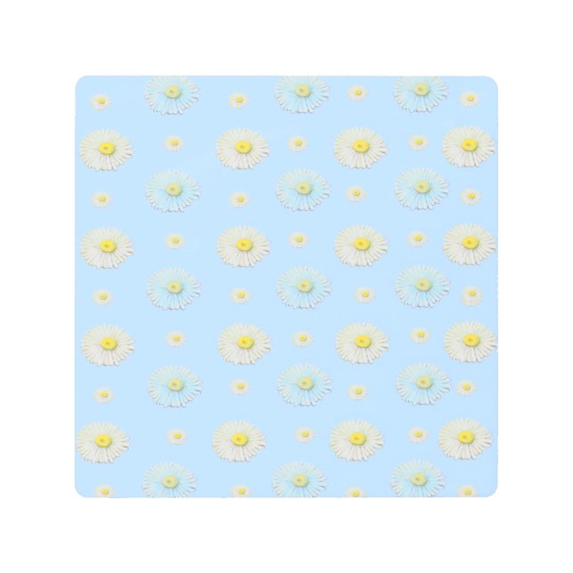 デイジーパターン（淡い青の背景） メタルプリント (正面)