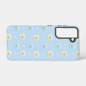 デイジーパターン（淡い青の背景） SAMSUNG GALAXYケース (裏面横)