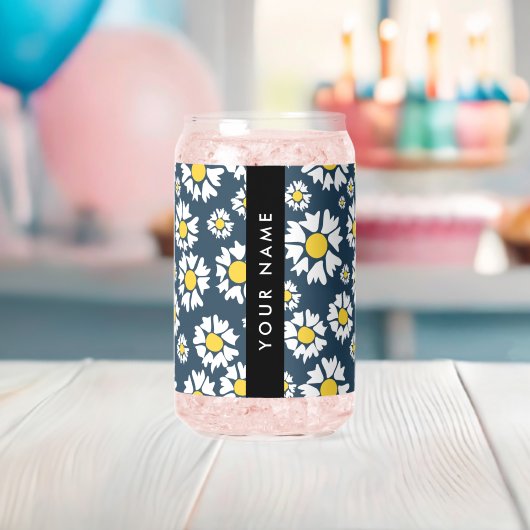 デイジーパターン、白いデイジー、名前 ガラス缶 (インサイチュ (ベビーシャワー))