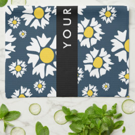 デイジーパターン、白いデイジー、名前 キッチンタオル