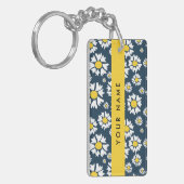 デイジーパターン、白いデイジー、名前 キーホルダー (正面左)