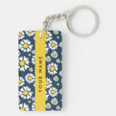 デイジーパターン、白いデイジー、名前 キーホルダー (裏面)