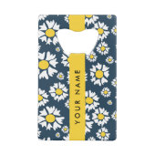 デイジーパターン、白いデイジー、名前 クレジットカード栓抜き (正面)