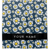 デイジーパターン、白いデイジー、名前 シャワーカーテン (正面)