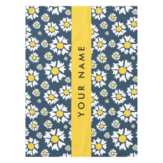 デイジーパターン、白いデイジー、名前 テーブルクロス (正面)