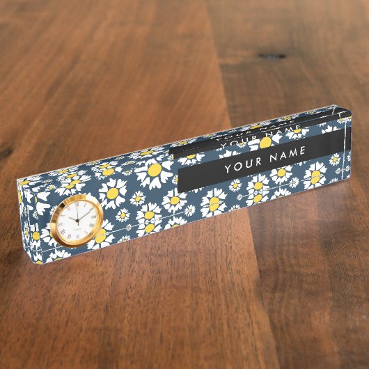 デイジーパターン、白いデイジー、名前 デスクネームプレート (側面)