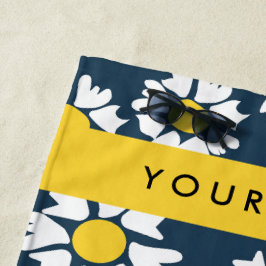 デイジーパターン、白いデイジー、名前 ビーチタオル