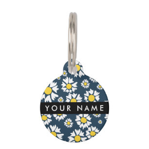 デイジーパターン、白いデイジー、名前 ペット　ネームタグ