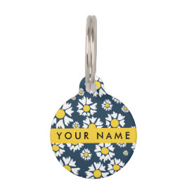 デイジーパターン、白いデイジー、名前 ペット　ネームタグ