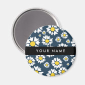 デイジーパターン、白いデイジー、名前 マグネット (正面/裏面)