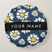 デイジーパターン、白いデイジー、名前 ラウンドクッション (裏面)