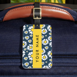 デイジーパターン、白いデイジー、名前 ラゲッジタグ