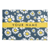 デイジーパターン、白いデイジー、名前 枕カバー (裏面)