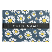 デイジーパターン、白いデイジー、名前 枕カバー (裏面)