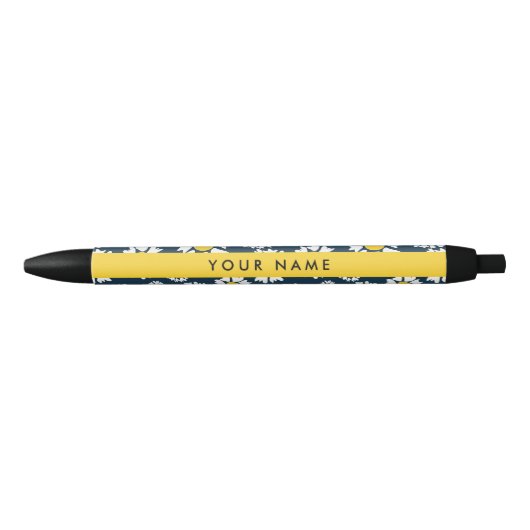 デイジーパターン、白いデイジー、名前 黒ボールペン (正面)