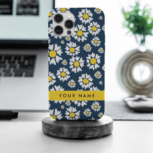 デイジーパターン、白いデイジー、名前 iPhoneケース