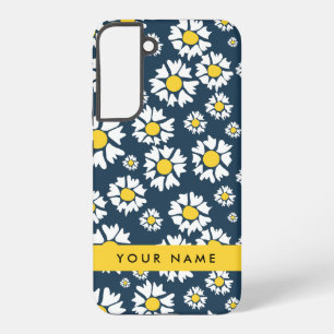 デイジーパターン、白いデイジー、名前 SAMSUNG GALAXY S22+ケース