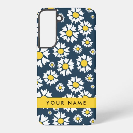 デイジーパターン、白いデイジー、名前 SAMSUNG GALAXYケース (裏面)