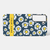 デイジーパターン、白いデイジー、名前 SAMSUNG GALAXYケース (裏面横)