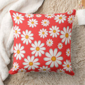 デイジーパターン – 赤と白の明るいフローラデザイン クッション (ブランケット)