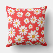 デイジーパターン – 赤と白の明るいフローラデザイン クッション (裏面)