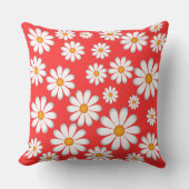 デイジーパターン – 赤と白の明るいフローラデザイン クッション (正面)