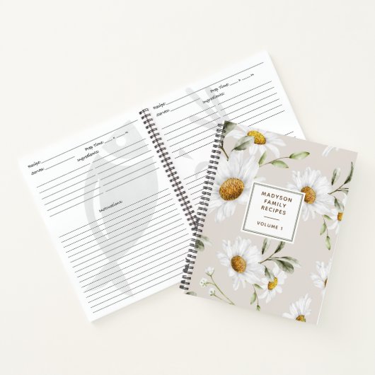 デイジーパーソナライズされたフラワーズファミリーレシピクックブック ノートブック (内部)