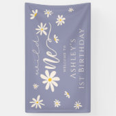 デイジーパープルワイルドワンバースデーウェルカムサイン 横断幕 (縦)