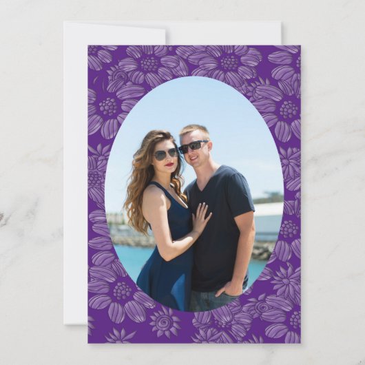 デイジーパープル日付の写真カードを保存 セーブザデート (裏面)