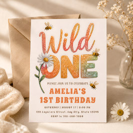 デイジービーのテーマの女の子の誕生日パーティー 招待状