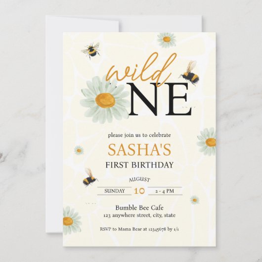 デイジービーワイルドワンガールの誕生日 招待状 (正面)