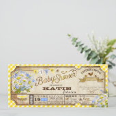 デイジーピクニックイエロージンガムチェックベビーシャワー 招待状 (スタンド正面)