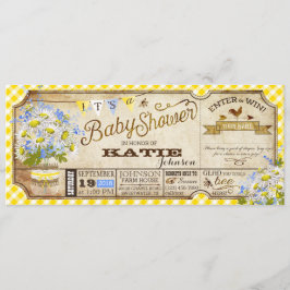 デイジーピクニックイエロージンガムチェックベビーシャワー 招待状