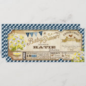 デイジーピクニックネイビーギンガムチェックベビーシャワー 招待状 (正面/裏面)