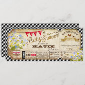 デイジーピクニックブラックギンガムチェックベビーシャワー 招待状 (正面/裏面)