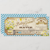 デイジーピクニックブルーギンガムチェックベビーシャワー 招待状 (正面/裏面)