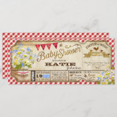 デイジーピクニック赤いギンガムチェックベビーシャワー 招待状 (正面/裏面)