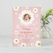 デイジーピンクのどんな年齢でも使える誕生日写真招待状 招待状 (スタンド正面)