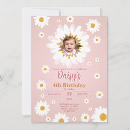 デイジーピンクのどんな年齢でも使える誕生日写真招待状 招待状