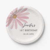 デイジーピンクガール最初の誕生日パーティー ペーパープレート (正面)