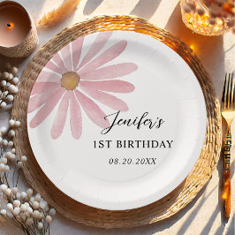 デイジーピンクガール最初の誕生日パーティー ペーパープレート