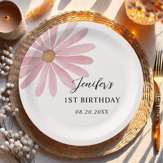 デイジーピンクガール最初の誕生日パーティー ペーパープレート