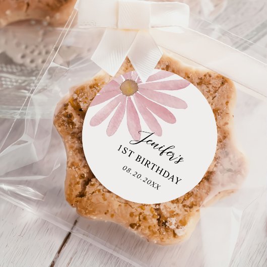 デイジーピンクガール最初の誕生日パーティー ラウンドシール