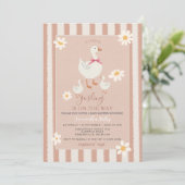 デイジーピンクストライプのかわいい小さなゴスリング赤ちゃんシャワー 招待状 (スタンド正面)