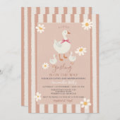 デイジーピンクストライプのかわいい小さなゴスリング赤ちゃんシャワー 招待状 (正面/裏面)
