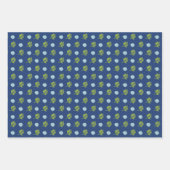 デイジーピンクブルーフローラグリーンリーフパターン ラッピングペーパーシート (正面2)