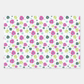 デイジーピンクブルーフローラグリーンリーフパターン ラッピングペーパーシート (正面)