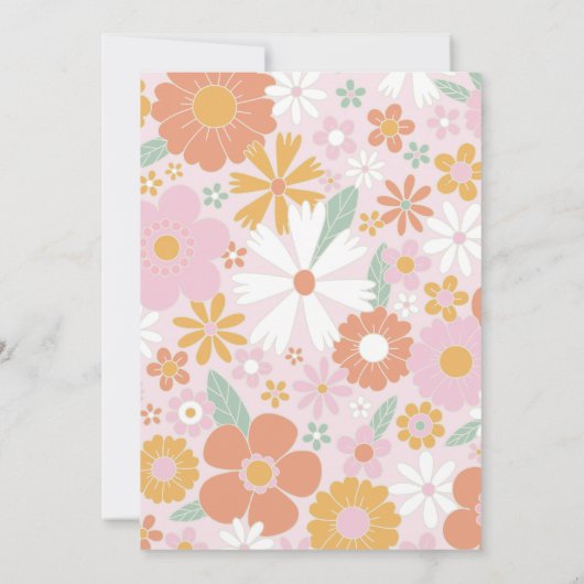 デイジーピンクレトロピースラブベビーシャワー招待状 招待状 (裏面)